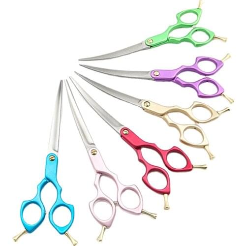 6.0 Inch Stylist Barber Salon Leather Bag Chunker Curved Pet Craft Blade Cat Dog Grooming Scissors
