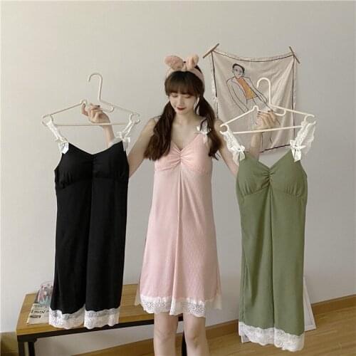 Dress Sweet Student Lace Stitching Lace Home Service Suspenders Nightdress Pajamas Womens Summer Loose Casual Middle Skirt