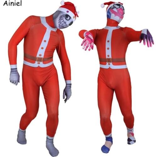 Festival Santa Claus Cosplay Costume Christmas Elf Skeleton Skull Red Hat Bodysuit Suit Zentai Christmas Clothing Adult Kids