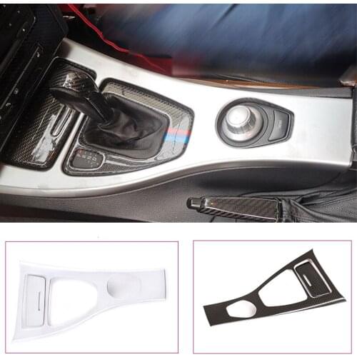 2Pcs for BMW 3 Series E90 2005-07 Center Console Gear Shift Frame ABS Pearl Chrome Carbon Fiber Car Interior Accessories 2 Style