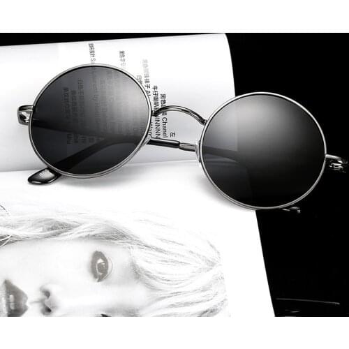 Retro Round Polarized Sunglasses Men Women Vintage Sun Glasses Metal Frame Black lens Party Eyewear Driving Fishing UV400