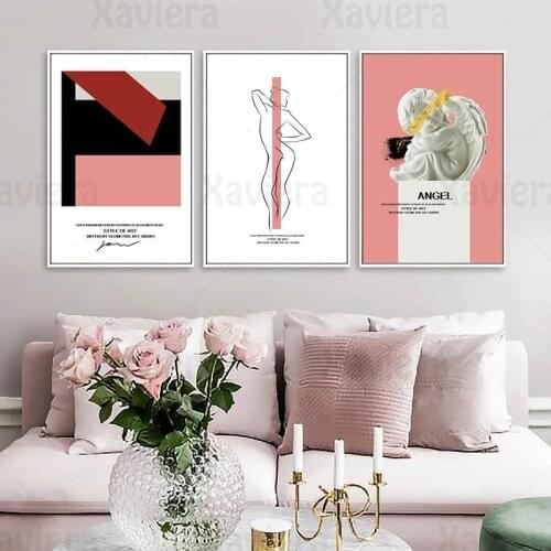 Modern Style of Art Canvas Painting Angel Sculpture Geometric Girl Body Line Drawing Nordic Poster Living Room Home Decor Pictur