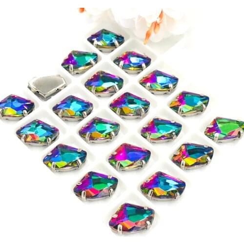 9x14mm High quality AAAA Glass Crystal sew on rhinestones rainbow color strass loose rhinestones for diy clothing accessories