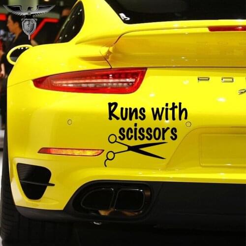 3 Sizes 8 Colors Runs with Scissors Lettering Art Styling Car Sticker Beauty Salons Barber Shop Vinyl Decal Happy Leisure Gifts