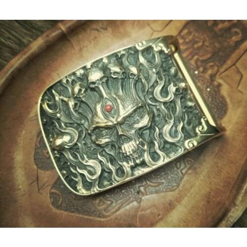 Handmade Flame skull Pattern High-grade Brass Belt Buckle ｜ Mens Belt Head ｜ Belt Accessories
