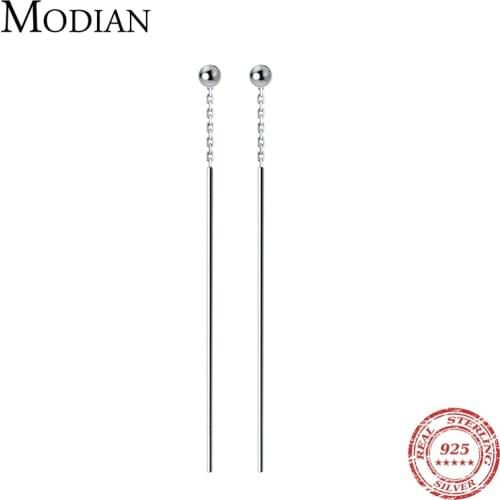 Modian Minimalist 100% 925 Sterling Silver Long Line Simple Beads Stud Earrings Fashion Party Ears For Women Jewelry Accessories