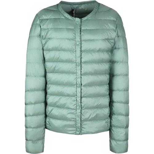 Winter Women Coat Ultralight Thin Puffy Down Jacket O-Neck Button Warm Padded Parka Coat Female Portable Overcoat Chaqueta Mujer