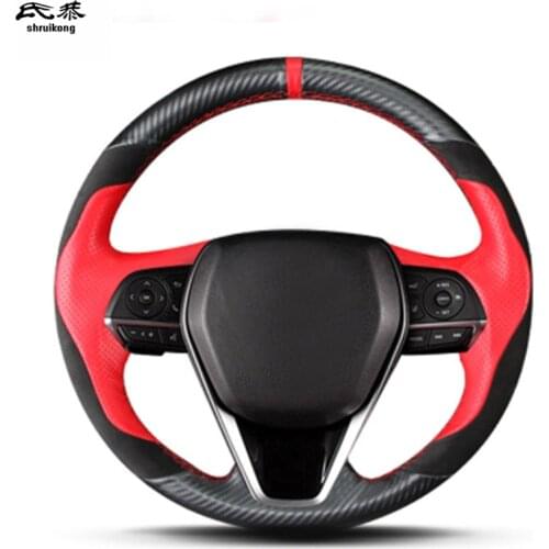 Free Shipping Hand sewing Carbon fiber leather steering wheel decoration cover for 2018 Toyota camry 8 th MK8