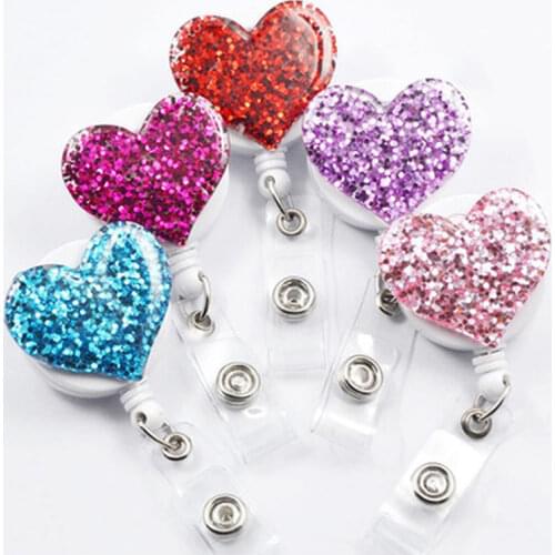 1pc Love Heart Retractable Badge Holder Badge Clips for Nurse ID Badge Reel with Alligator Clip Doctor Students ID Card Holder