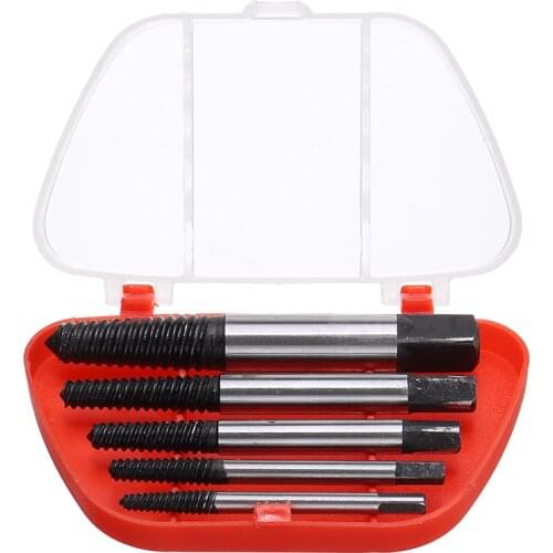 5pcs Broken Screws Extractor Drill Bits Easy Out Remover Center Damaged Bolts with Plastic Box