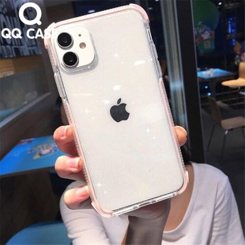 Bling Glitter Armor Case For iphone 7 8 Plus SE 2 2020 11 Pro XS MAX X XR Shiny Candy Color Frame Shockproof Clear Back Cover