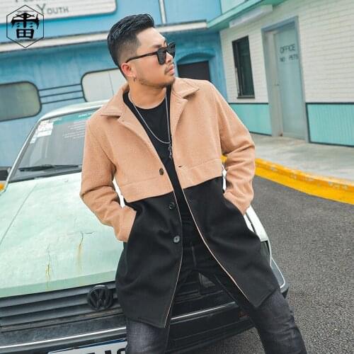 Large size mens winter long stitching tide fat man hair coat loose hit fat man coat