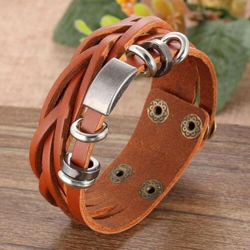 Steampunk Leather Bracelet for Men Genuine Leather Wrap Bracelets Bangles for Man Punk Style Mens Bracelets Accessories 2019