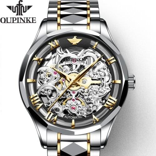 OUPINKE New Fashion Watches Men Mechanical Watch Top Brand Luxury Automatic Skeleton Waterproof Wristwatch Relogio Masculino