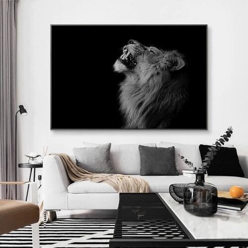 Black And White Lion Roaring Canvas Print Paintings Modern Animal Wall Art Modular Decorative Picture For Living Room Home Decor