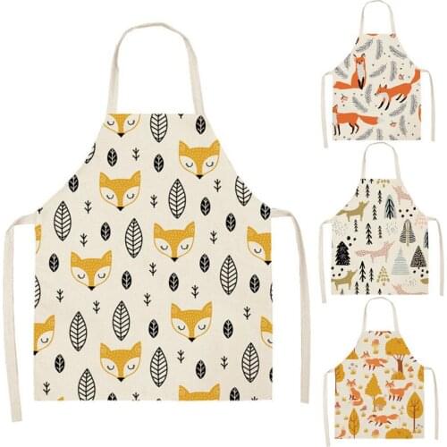 Leaves Fox Cat Pattern Apron Woman Adult Children Bibs Home Cooking Baking Shop Cleaning Apron Kitchen Accessory WQ125