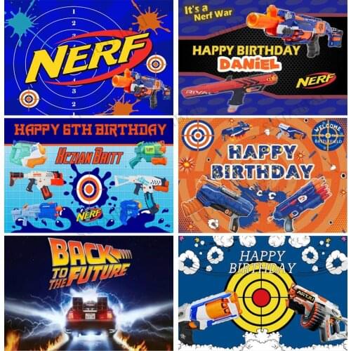 NERF Gun Photography Backdrop Kids Birthday Party Background Blue Toy Bullseye Polyester Vinyl Photo Studios Props