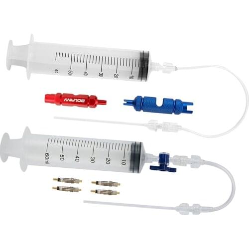 Bicycle Tubeless Tire Liquid Injection Tool 60ml Tire Syringe Rubber Hose Kit W/ Bicycle Presta Schrader Valve Core Removal Tool