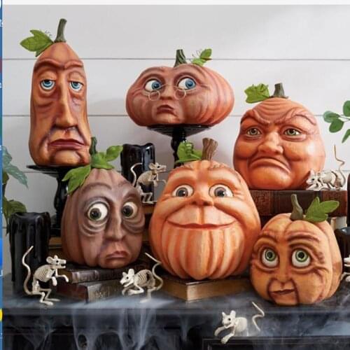 Artificial Resin Pumpkin With Rich Expression Crafts Sculpture Art Ornaments Thanksgiving Halloween Decoration Navidad Decor