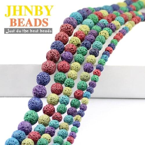 JHNBY Natural Stone Colourful Lava Beads 6/8/10/12MM Magma Volcanic Rock Round Loose Beads for Jewelry Making Bracelet DIY