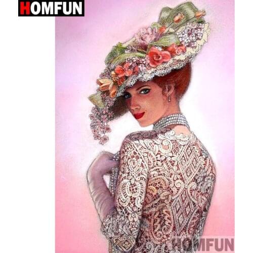 HOMFUN Full Square/Round Drill 5D DIY Diamond Painting "Hat woman" Embroidery Cross Stitch 3D Home Decor A10815