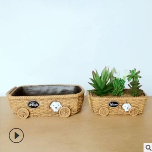 Resin woven basket puppy flower pot succulent plant garden flower simple fashion Nordic ins style
