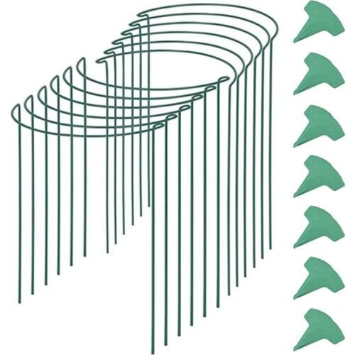 Quality 12 Packs 15.7 Inches Half Round Garden Plant Support Ring with 15 Pcs Plant Labels, Metal Garden Border Supports