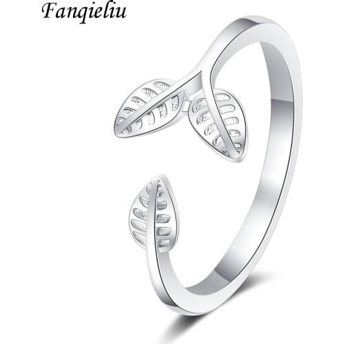 Fanqieliu Adjustable Womens Cuff Ring Retro Jewelry Leaf Rings Woman Solid Sterling 925 Silver Ring For Women FQL20384