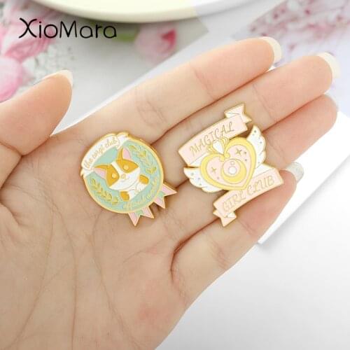 Corgi and Magic Club Member Badge Pin Magical Wand Brooch for Kids Hat Bag Accessories Jewelry Puppy Lover Gifts