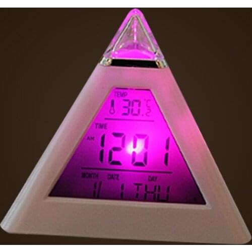 Creative Pyramid Alarm Clock Eye Protection Colorful Night Light Home Bedroom Home Decoration Светильник Настольный С Часами
