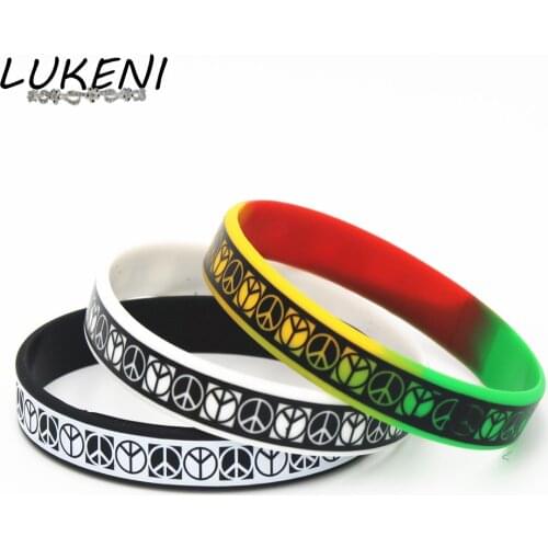 LUKENI 1PC Jewelry Punk Rock Silicone Wristband Black White Color Sports Bracelets&Bangles Rubber Charm for Adults Gifts SH129