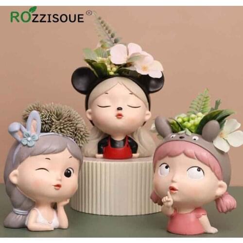 Cartoon Girl Resin Bonsai Flower Pot Creative Desktop Landscape Pot Potted Plant Maceta Small Pot Office Decor Succulents Pots