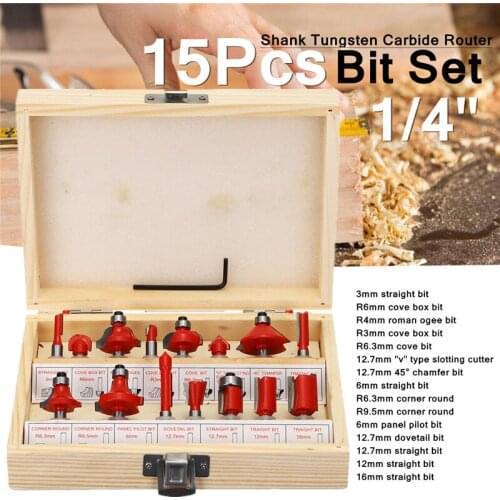 15Pcs/Set 6.35MM Milling Cutter Machine Tools Set Router Bit Carbide Shank Milling Wood Cutters Woodworking Tool