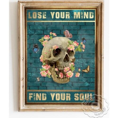 Person Skull Wall Stickers Poster, Flowers Butterfly Vintage Wall Art Canvas Painting, Soul Worship Art Prints Modern Home Decor