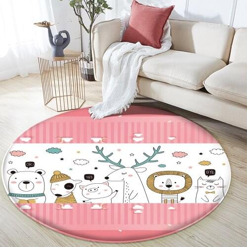 Non-Slip Baby Round Carpet Bedroom Living Room Decor Carpet Top Brand Interesting Animal Pattern Flannel Children Carpet
