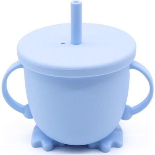 New 150ml Cup BPA Free Silicone Portable Unbreakable Kid Training Sippy Cup With Straw And Double Handle Children Water Cup