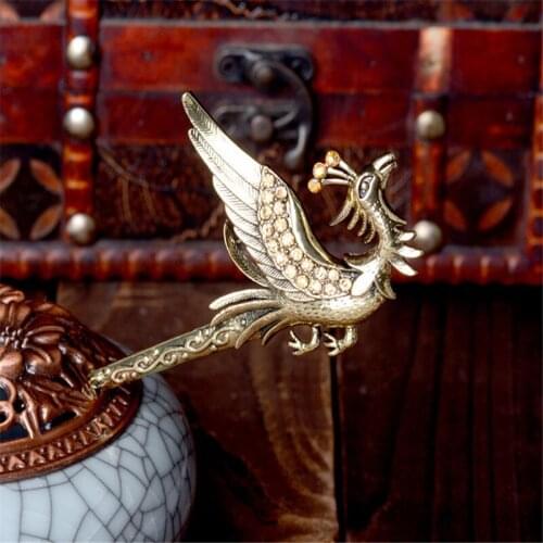 Vintage Hairpin More Hair Antique Gold Color Metal Rhinestone Phoenix Hair Sticks Forks Hair Jewelry Wedding Hair Accessories