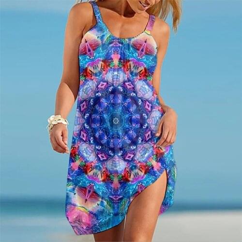 Papertiger Graffiti Starry Sky Flower Print Fashion Ladies Summer Sleeveless Beach Dress