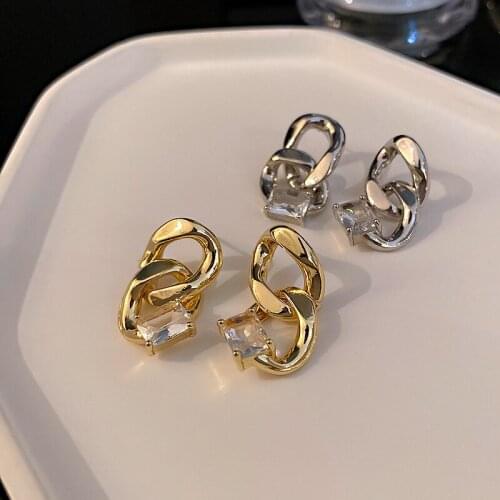 Korean Style Simple Fashion Metal Chain Tassel Zircon Earrings for Women Geometric Exquisite Earrings Statement Jewelry