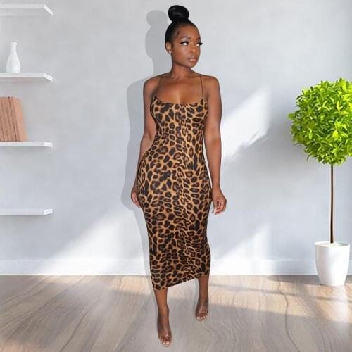 Sexy Spaghetti Straps Women Dress Leopard Print Sleeveless With The Belt Long Dress Vestidos 5 Color Plus s-3xl