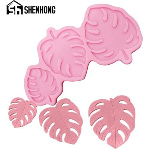 SHENHONG Pink Fondant Tools Gummy Silicone Molds Banana Leaf Shaped Cake Decorating Mould Gumpaste Dessert Baking Pan