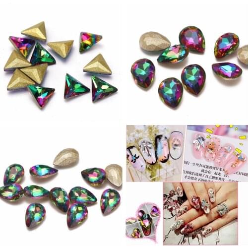 Nail Art Rhinestones 50pcs New Rainbow Color Glass Rhinestone For Nail Art Decorations Pointback Nail Stickers DIY Craft Art