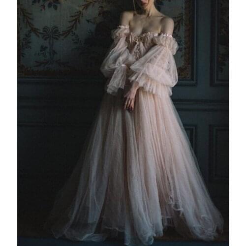 Bridal Sleeves Champagne Soft Tulle Puff Sleeves Horn Sleeve Perspective Wedding Arm Cover Decorate For Wedding Gloves 2021