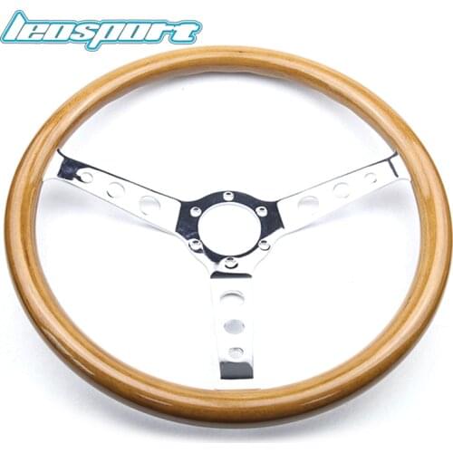 Universal Classic 380mm 15inch Car Wooden Grain Steering Wheel Wooden Steering-Wheel with Chrome Spoke