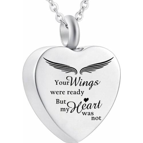 Heart Urn Necklace for Ashes Stainless Steel Cremation Jewelry for Ashes -Your Wings Were Ready My Heart Was Not