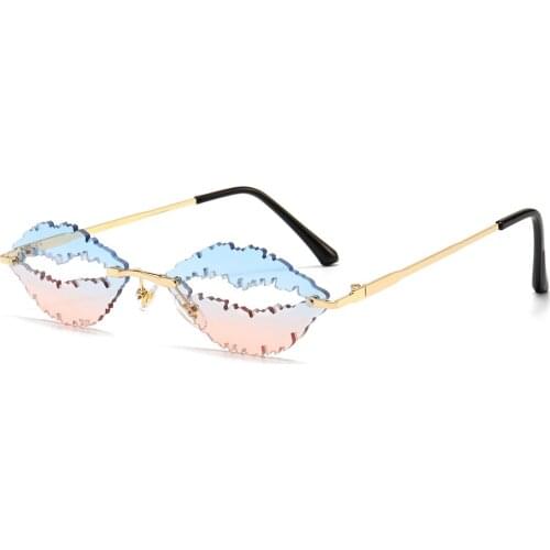 Veshion Red Lip Shape Fashion Vintage Sunglasses Women Gold Blue Female Sun Glasses Rimless Ladies 2021 Party Decoration Orange