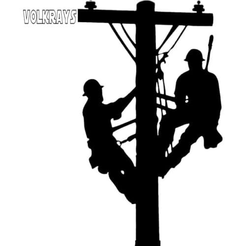 Volkrays Creative Car Sticker Lineman Journeyman Electrician Power Pole Fun Decor Accessories Vinyl Decal Black/Silver,13cm*7cm