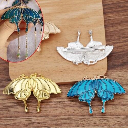 5 PCS 59x39mm Metal Alloy Hair Clips Drops Oil Butterfly Hairpin Diy Handmade Headwear Accessories For Jewelry Making