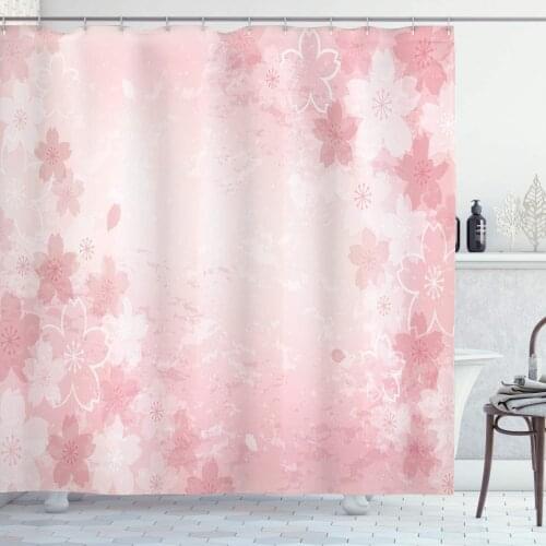 Nature Shower Curtain Cherry Blossoms Pattern in Shabby Form Style Flourish Themed Fashionable Artwork Print Bathroom Decor Set