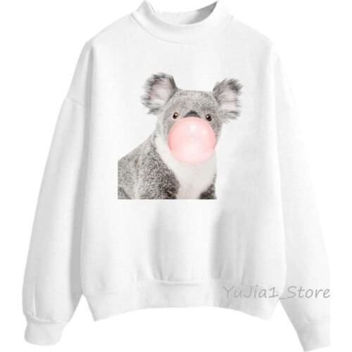 Funny Koala Chewing Gum Cartoon Print Hoodies Women Harajuku Kawaii Sudadera Mujer Long-Sleeved Winter Clothes Sweatshirt Tops